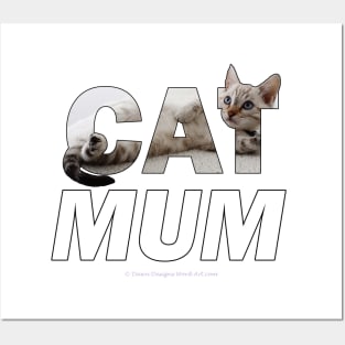 CAT MUM - silver tabby oil painting word art Posters and Art